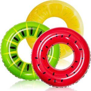 Inflatable Swim Tube Raft (3 pack) with Summer Fruits Painting, Pool Toys